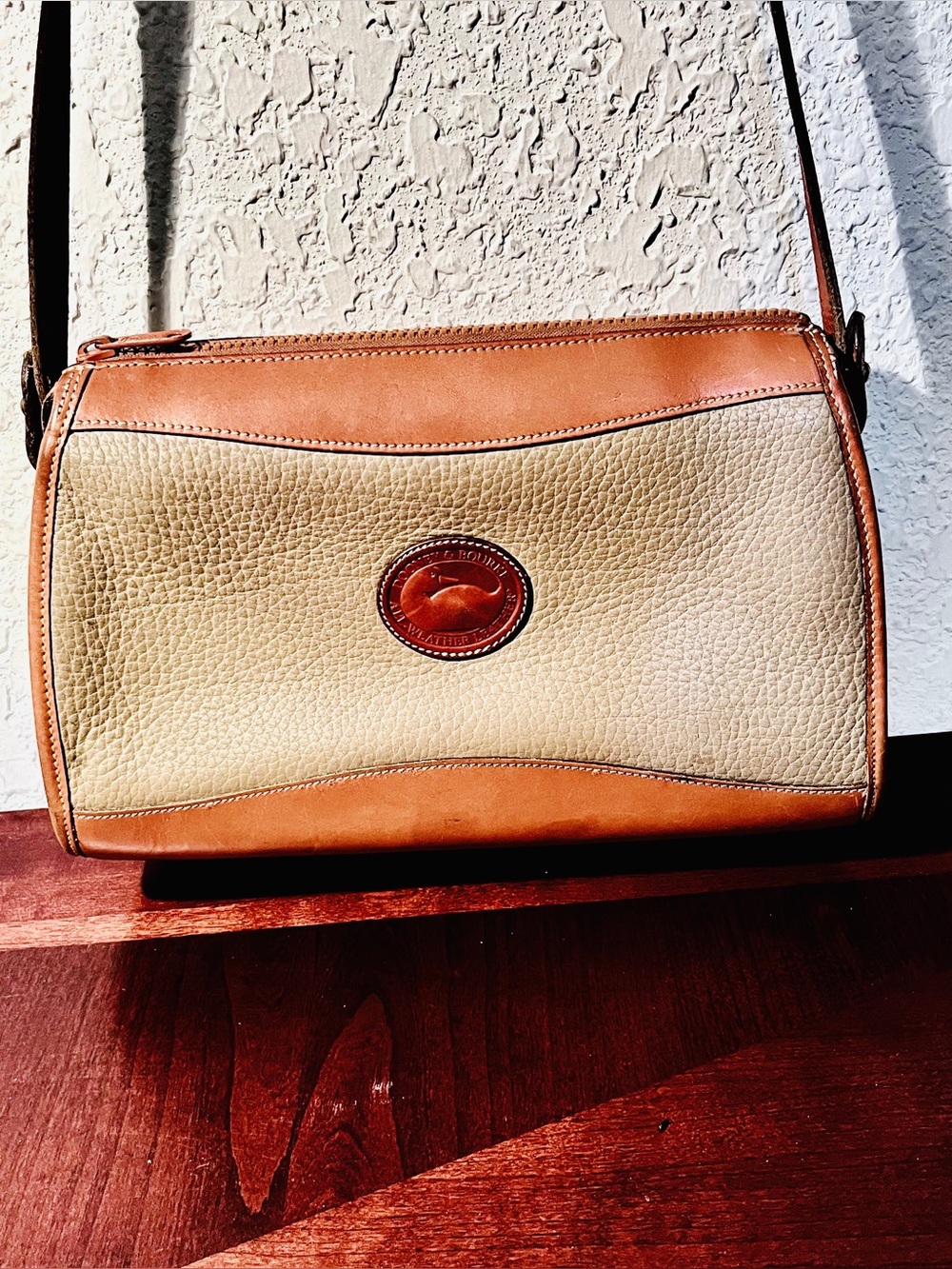 Vintage Dooney & Bourke Tan and Orange Leather Crossbody Purse